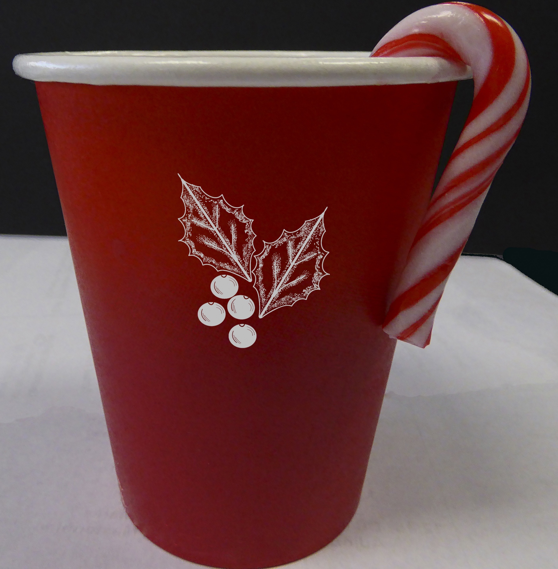 christmas red paper cup holly free photo