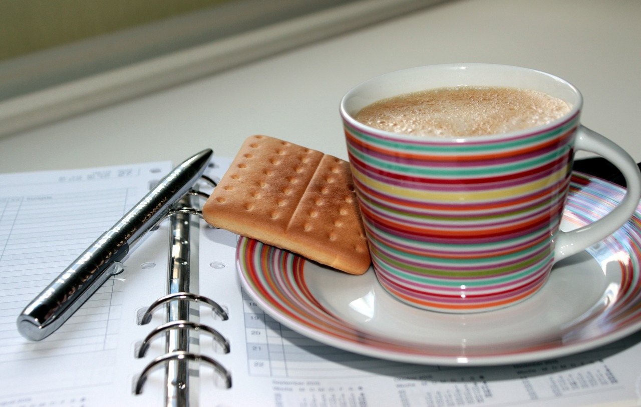 cup of coffee appointment calendar coffee break free photo