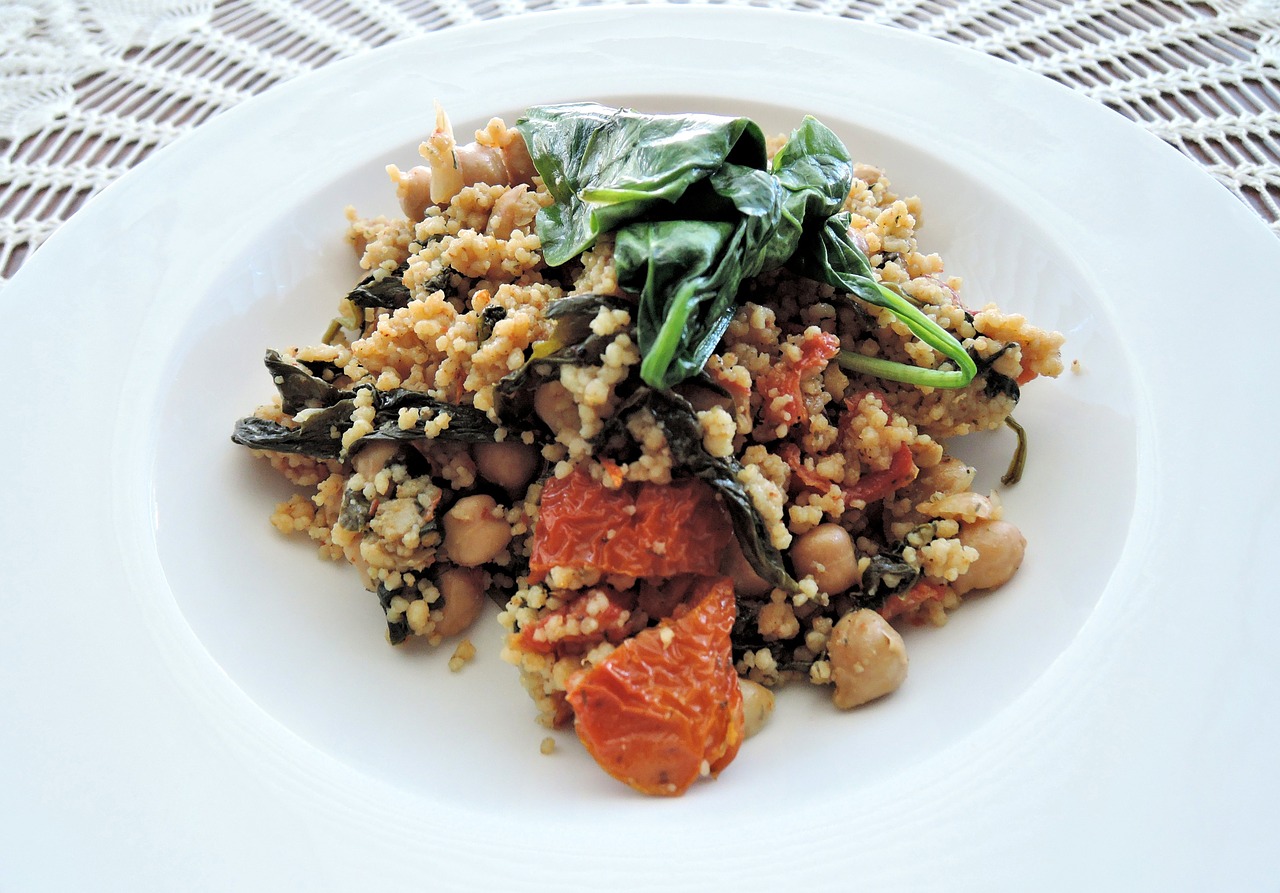 curried couscous spinach chick peas free photo