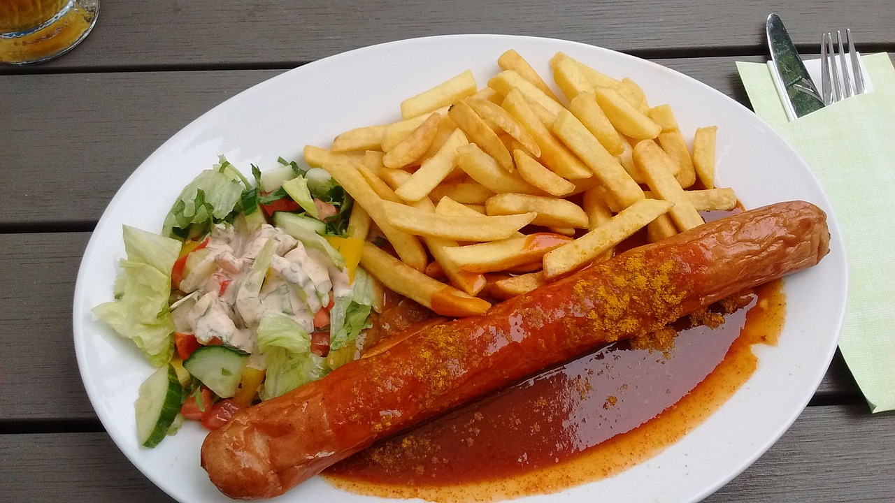 currywurst eat french fries free photo