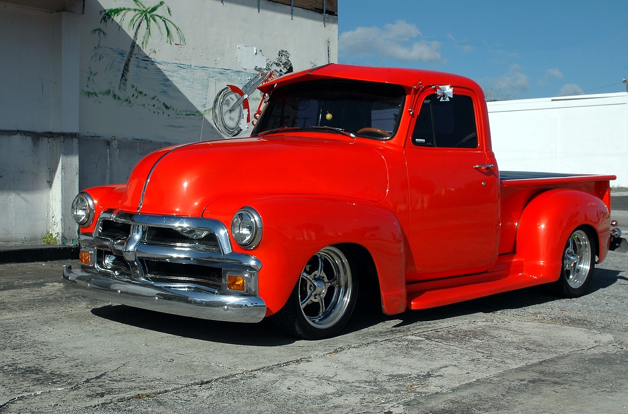 customized red pickup truck free photo