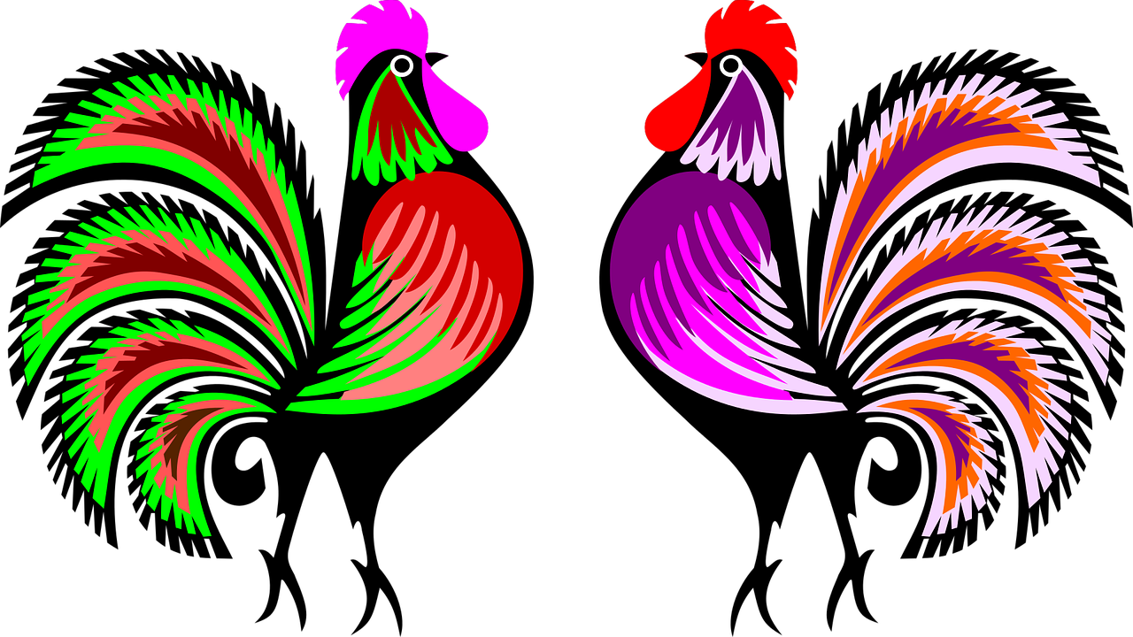 cut-out roosters colorful roosters free photo