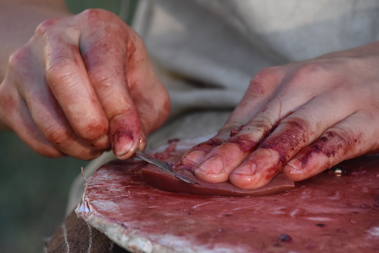 cutting meat hands free photo