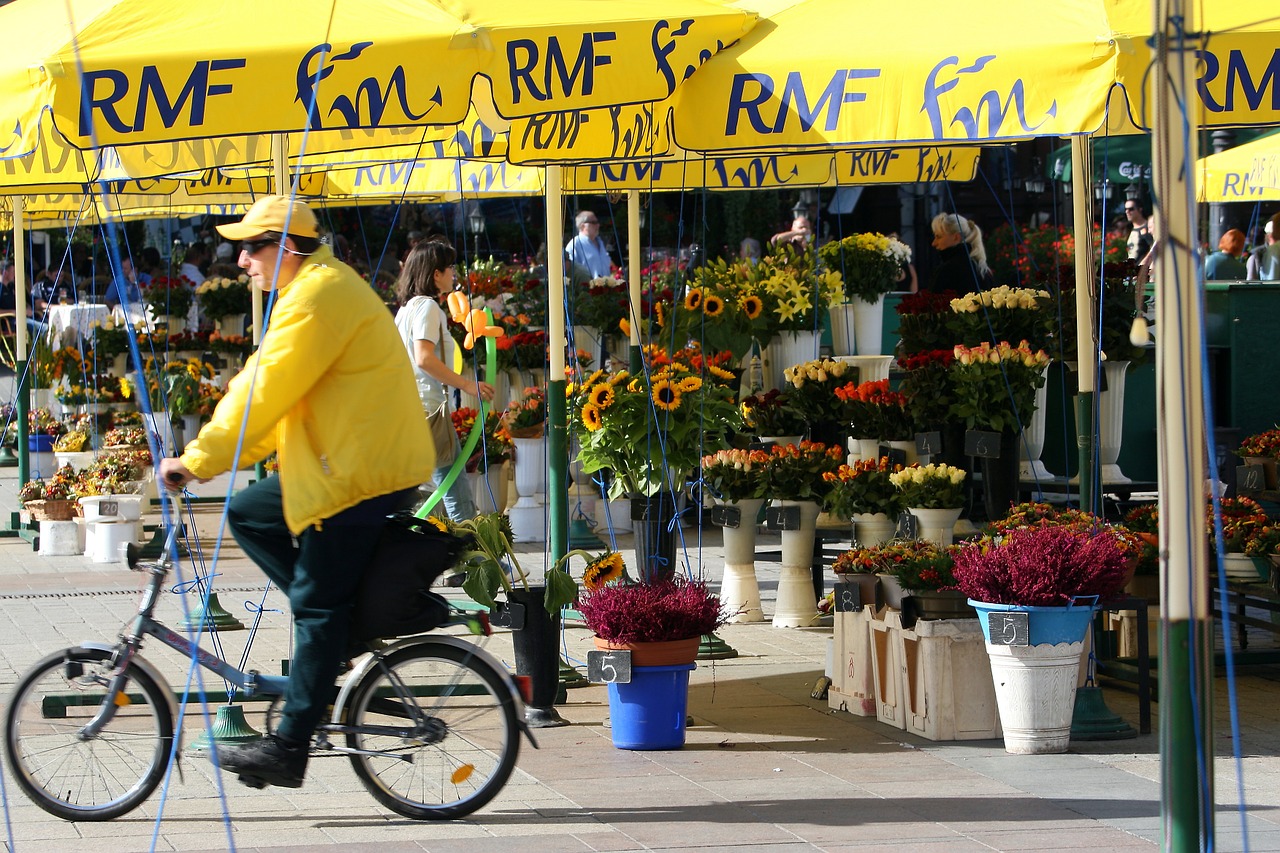 cycler flower seller city square free photo