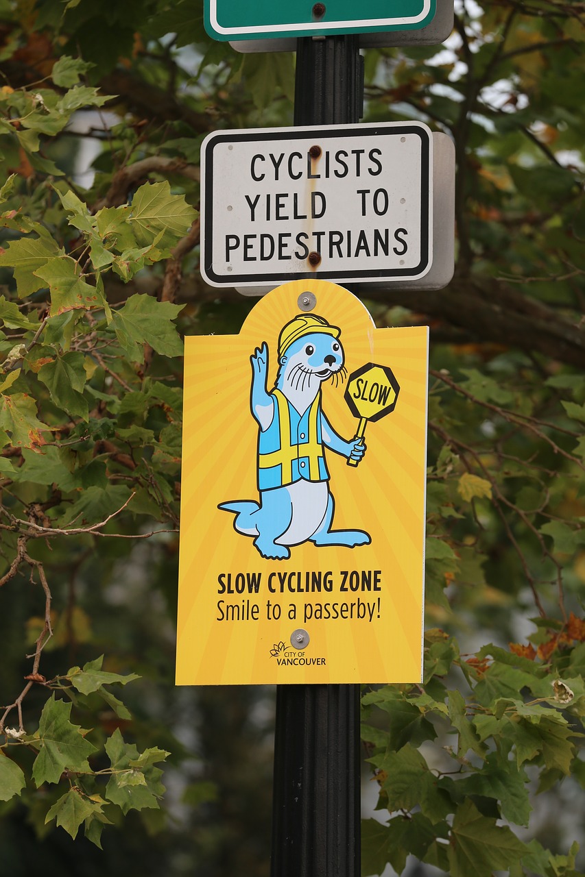 cyclist pedestrians slow zone free photo