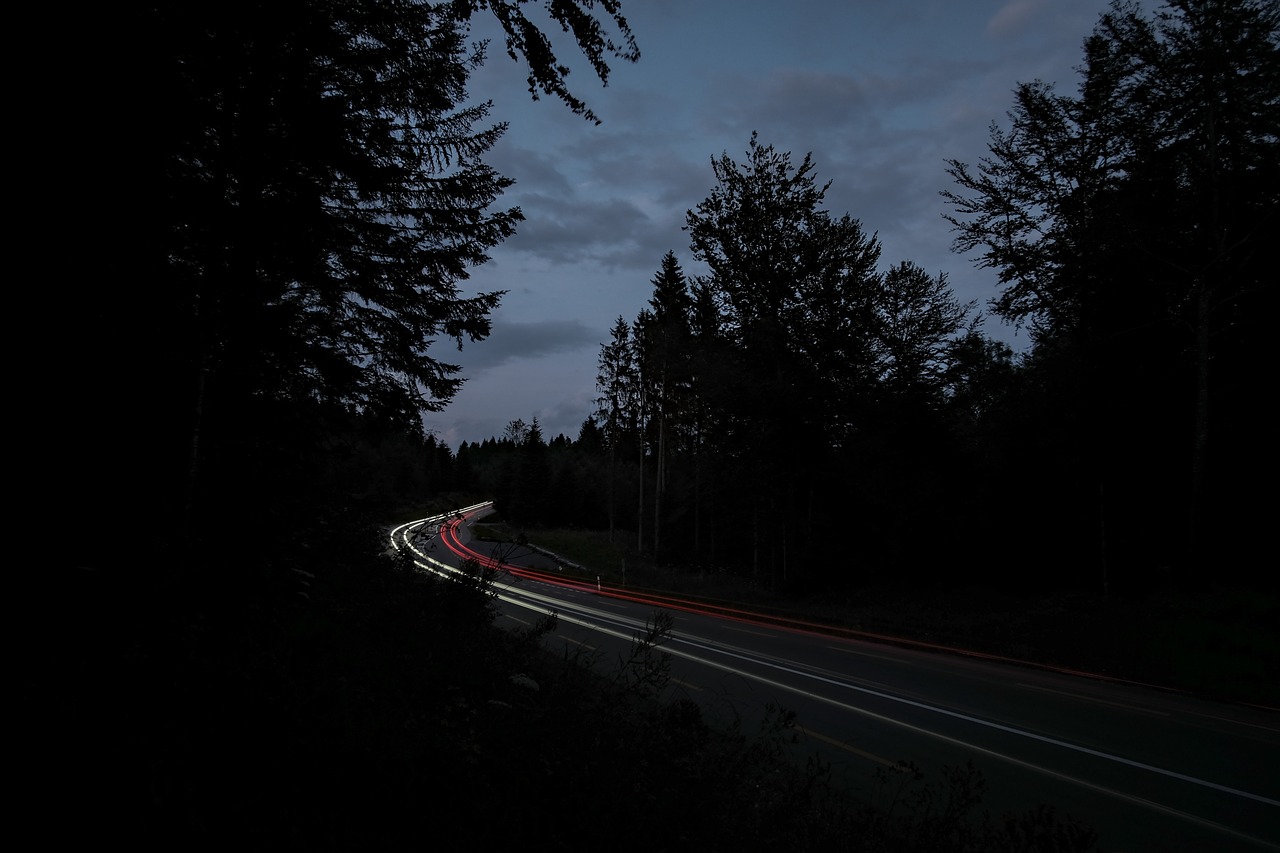 dark light streaks road free photo