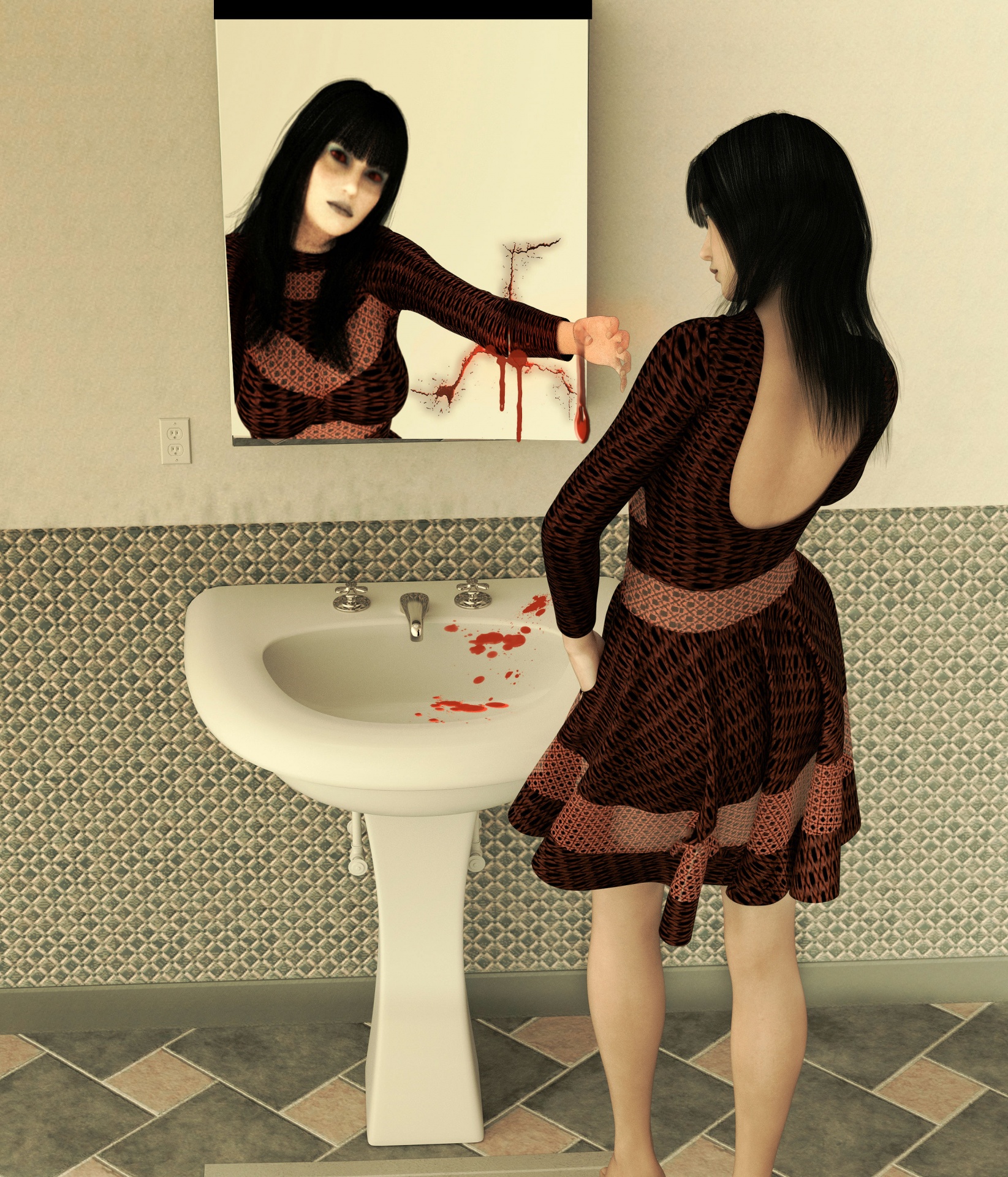 girl mirror horror free photo