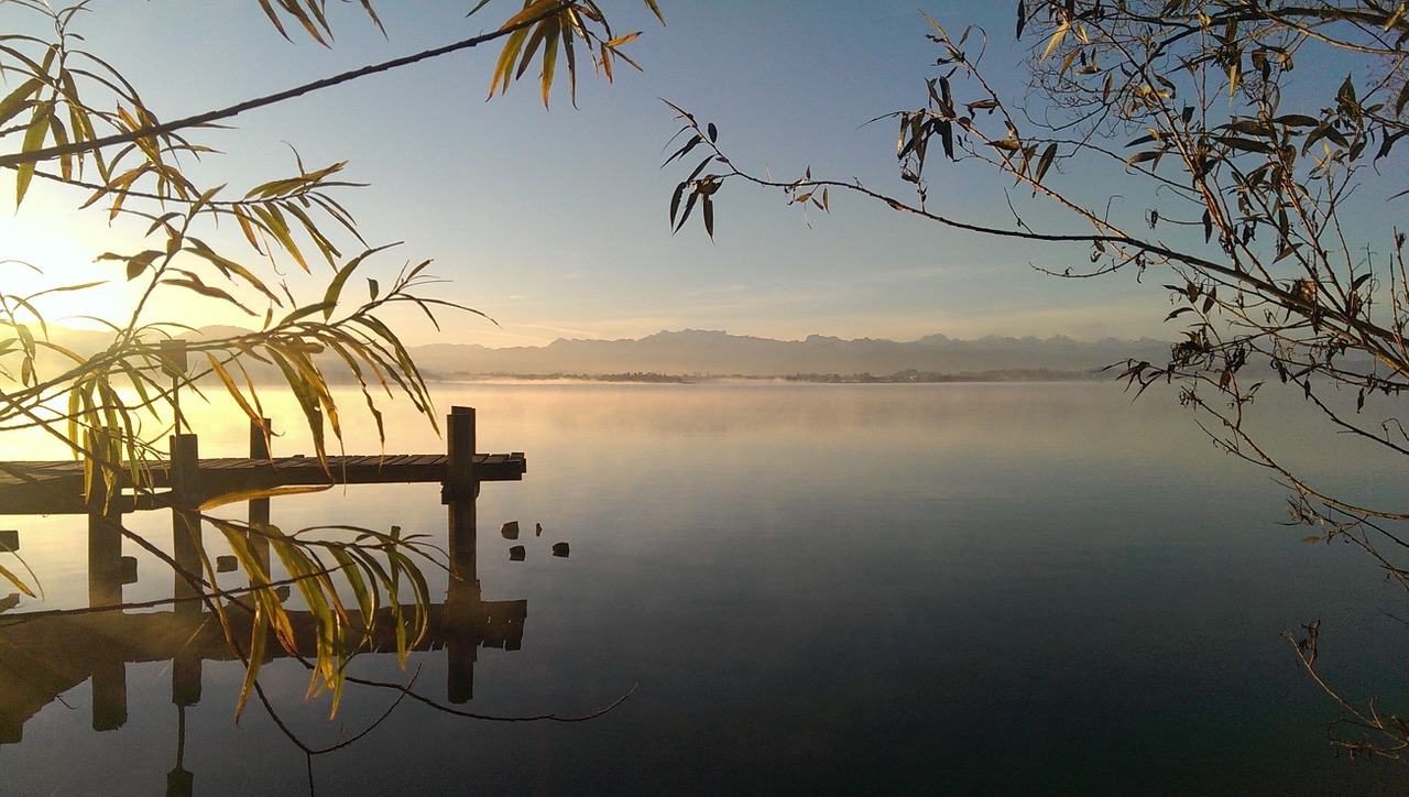 dawn lake nature free photo