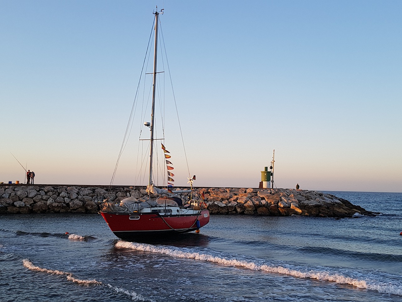 dawn run aground sailboat free photo