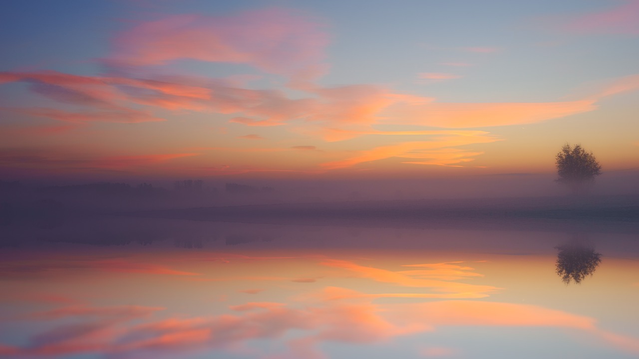 dawn  lake  mirroring free photo