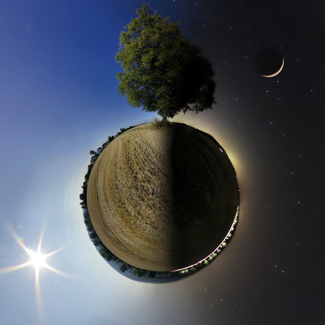 day and night little planet small planet free photo