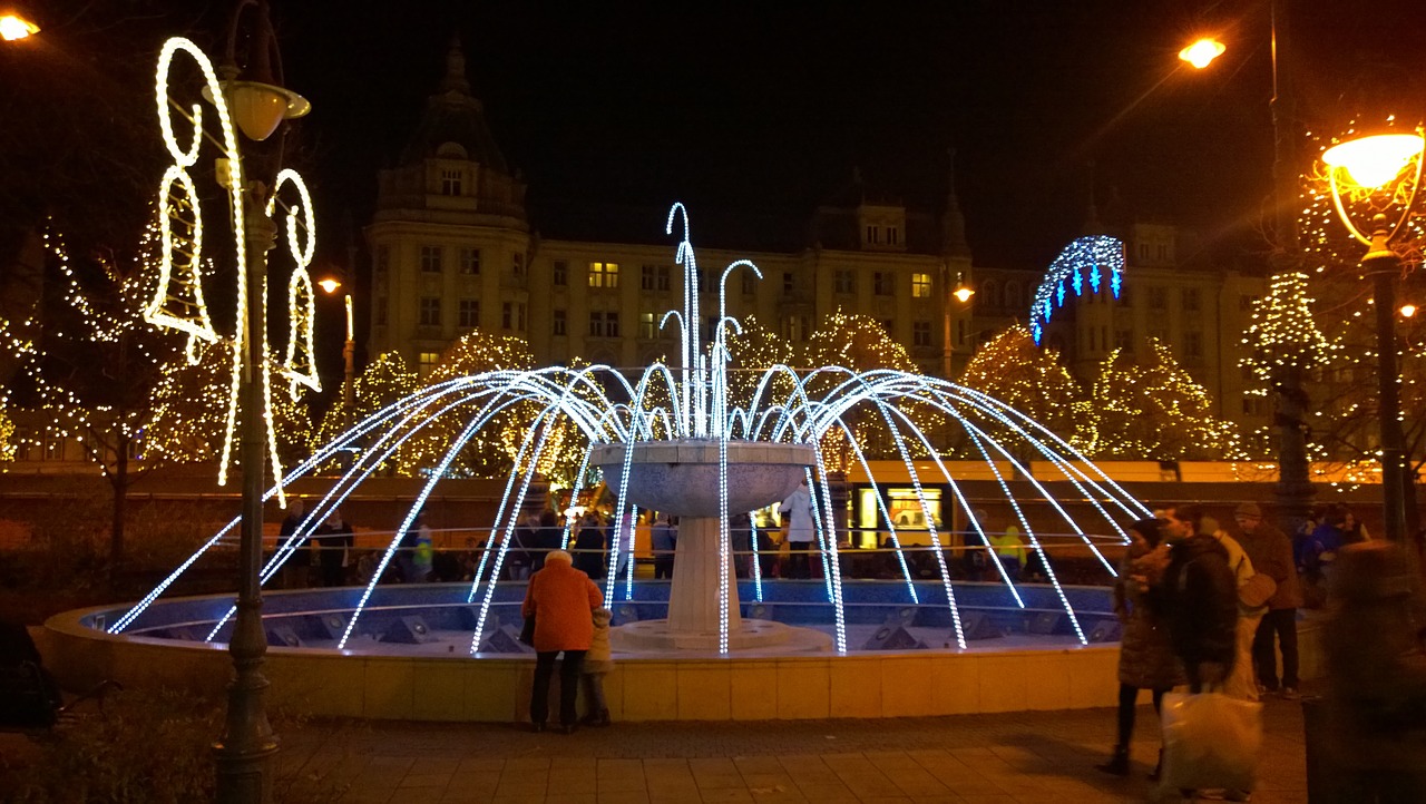 debrecen hungary fountain at night free photo