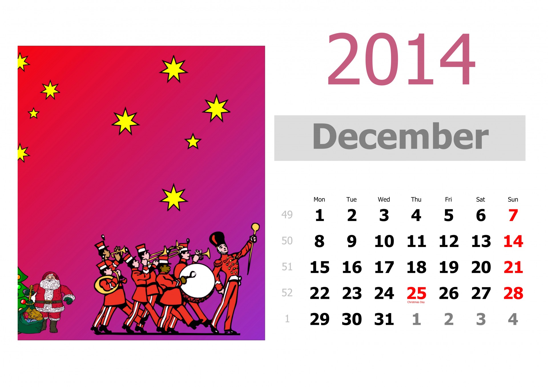 calendar 2014 santa free photo