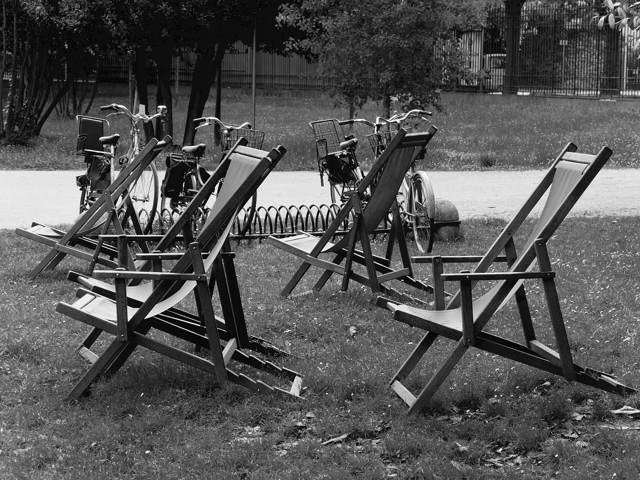 deck chairs park summer free photo