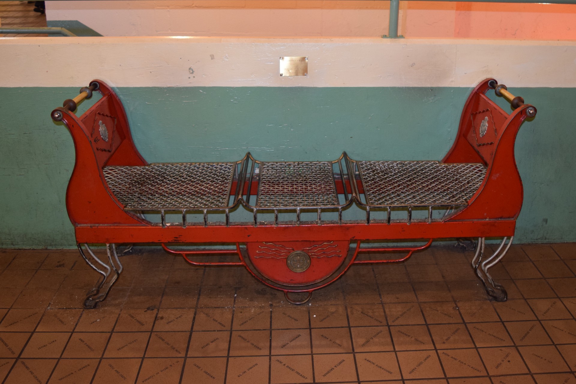 red metal bench free photo