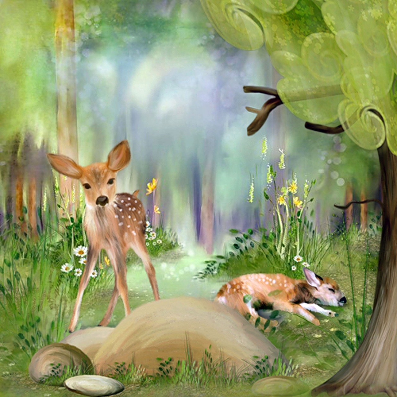 deer forest art free photo