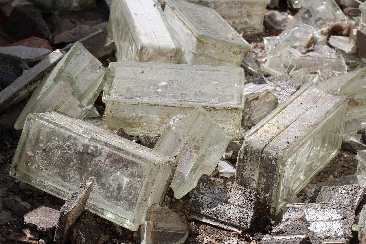 demolition house glass blocks broken free photo