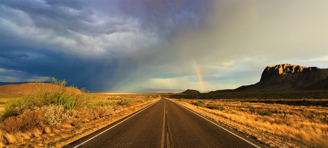 desert  road  rainbow free photo
