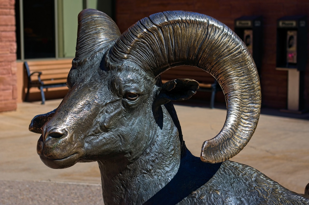 desert bighorn ram sculpture  bronze  statue free photo