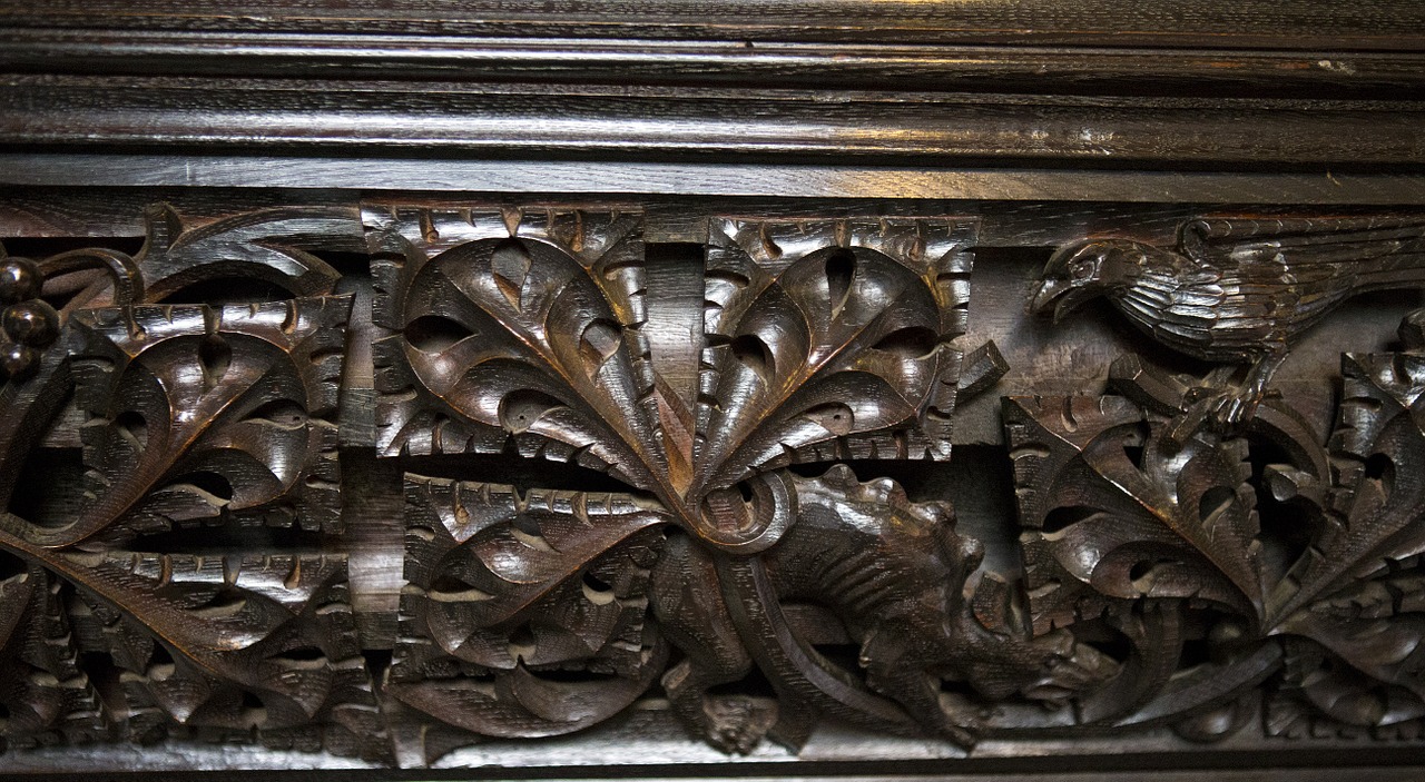 detail medieval oak carving stylised acanthus leaf free photo