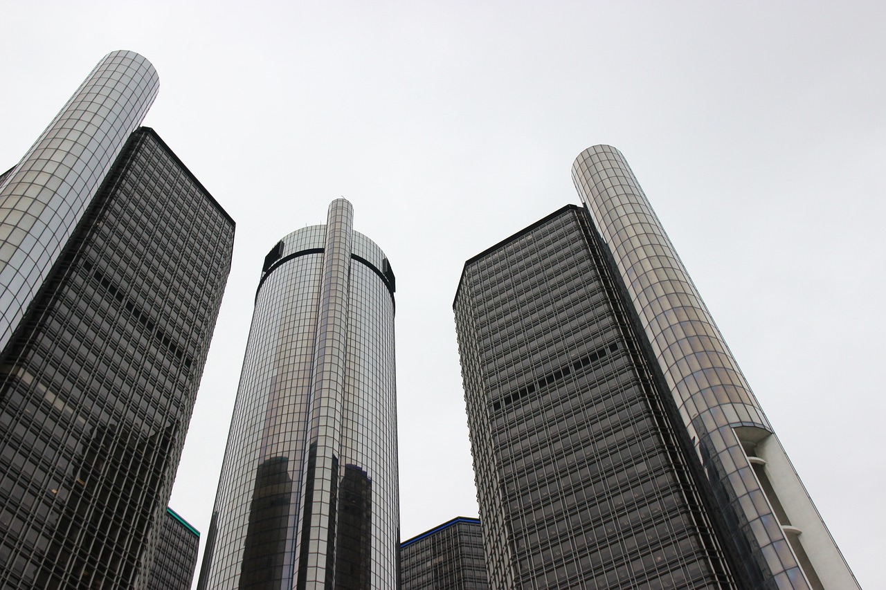 renaissance center general motors detroit free photo