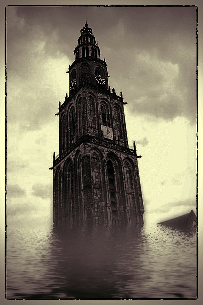 digital art framed flooded church free photo
