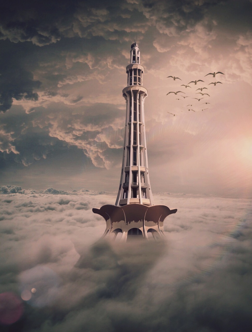 digitalart  tower  clouds free photo