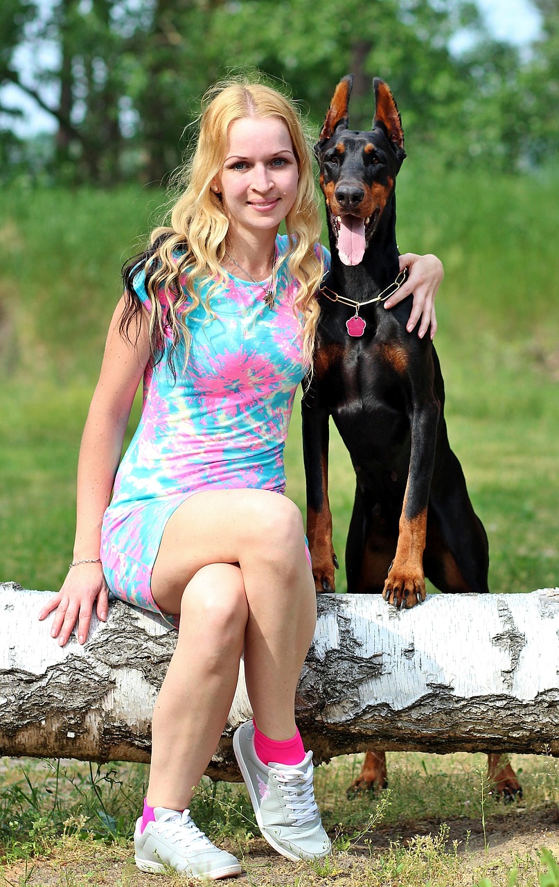 doberman  dog  blonde woman free photo