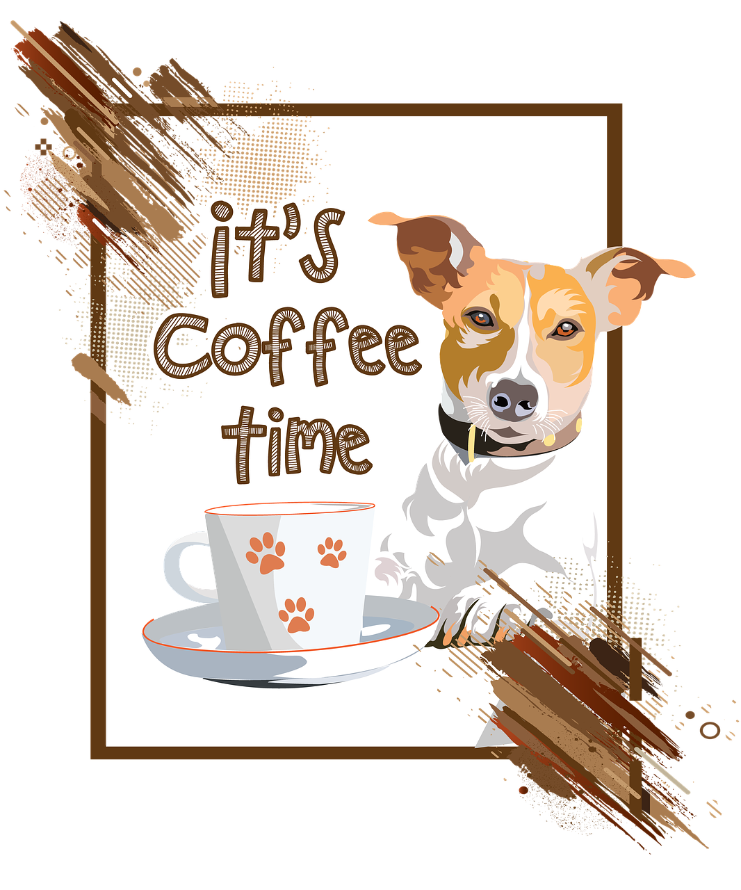 dog vector  t-shirt design  it's coffee time free photo