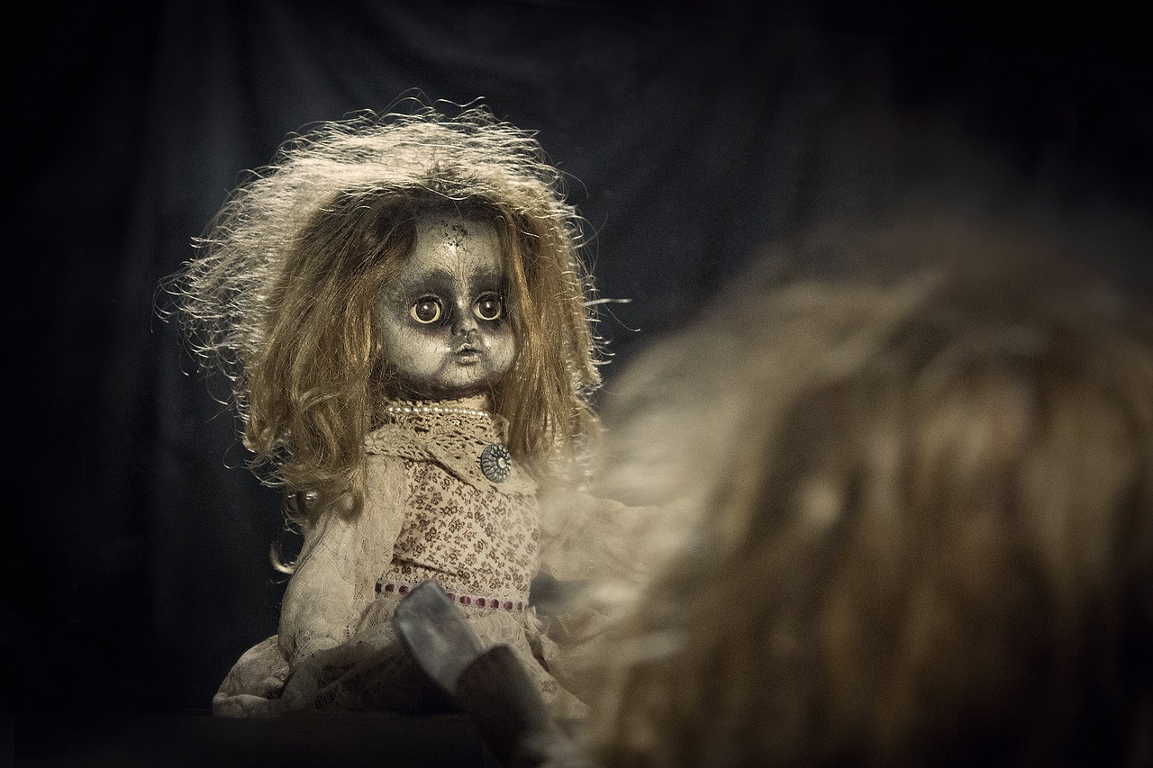 doll doll looking in mirror creepy free photo