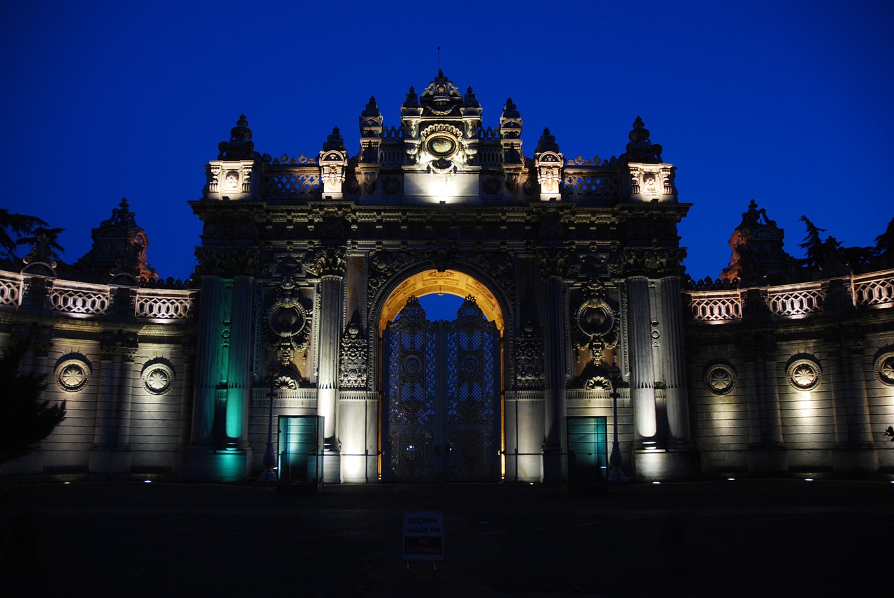 dolmabahçe palace door night free photo