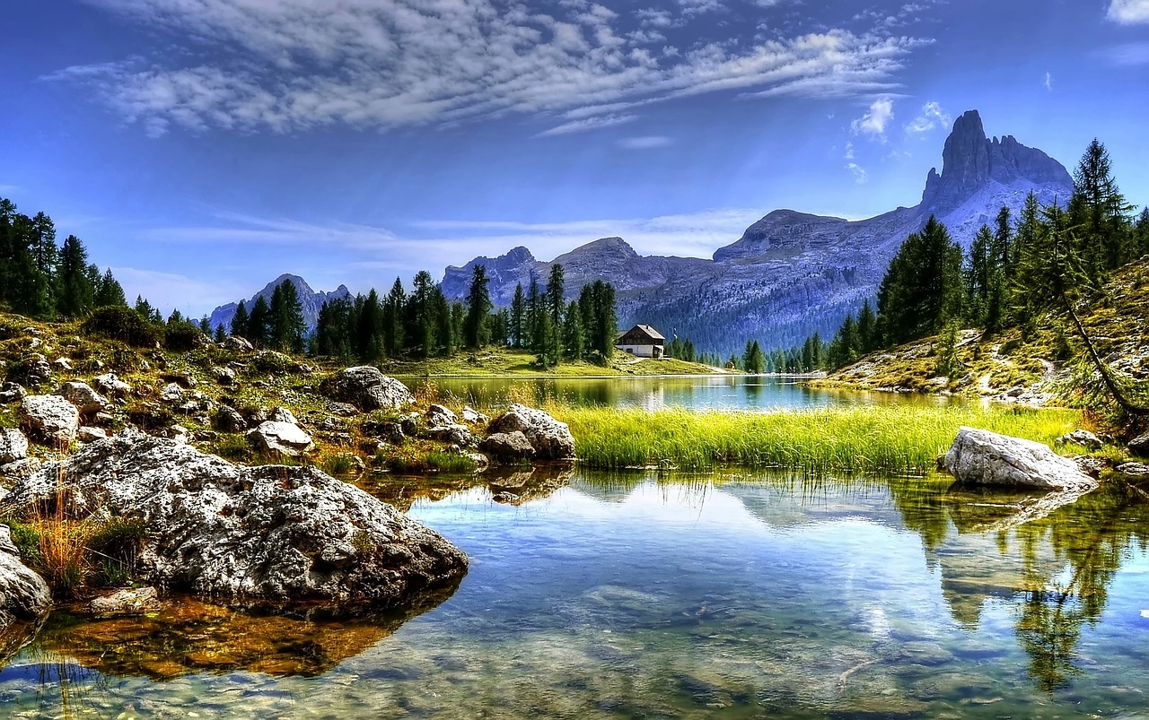 dolomites mountains lake free photo