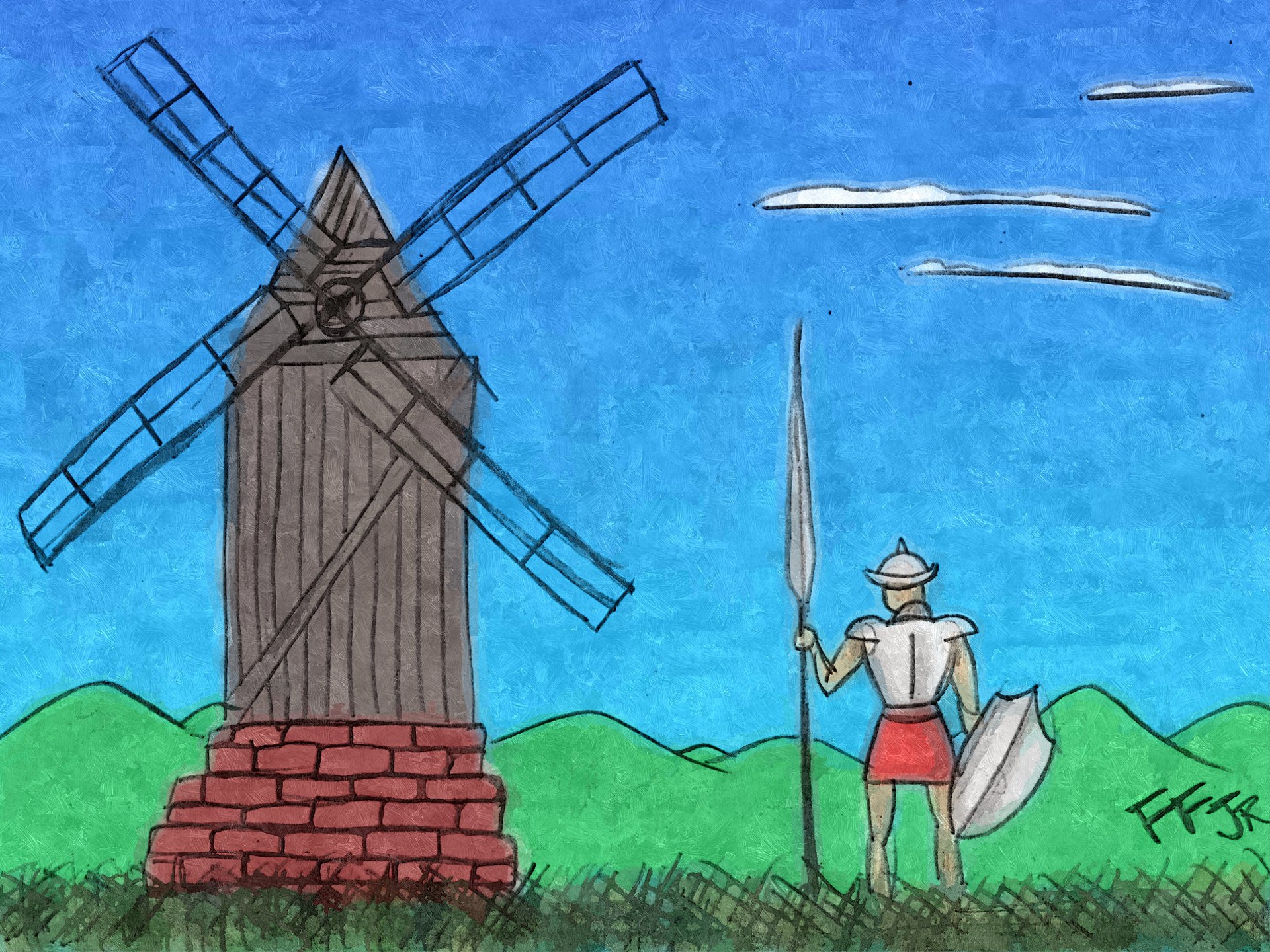 Дон Кихот мельница рисунок
