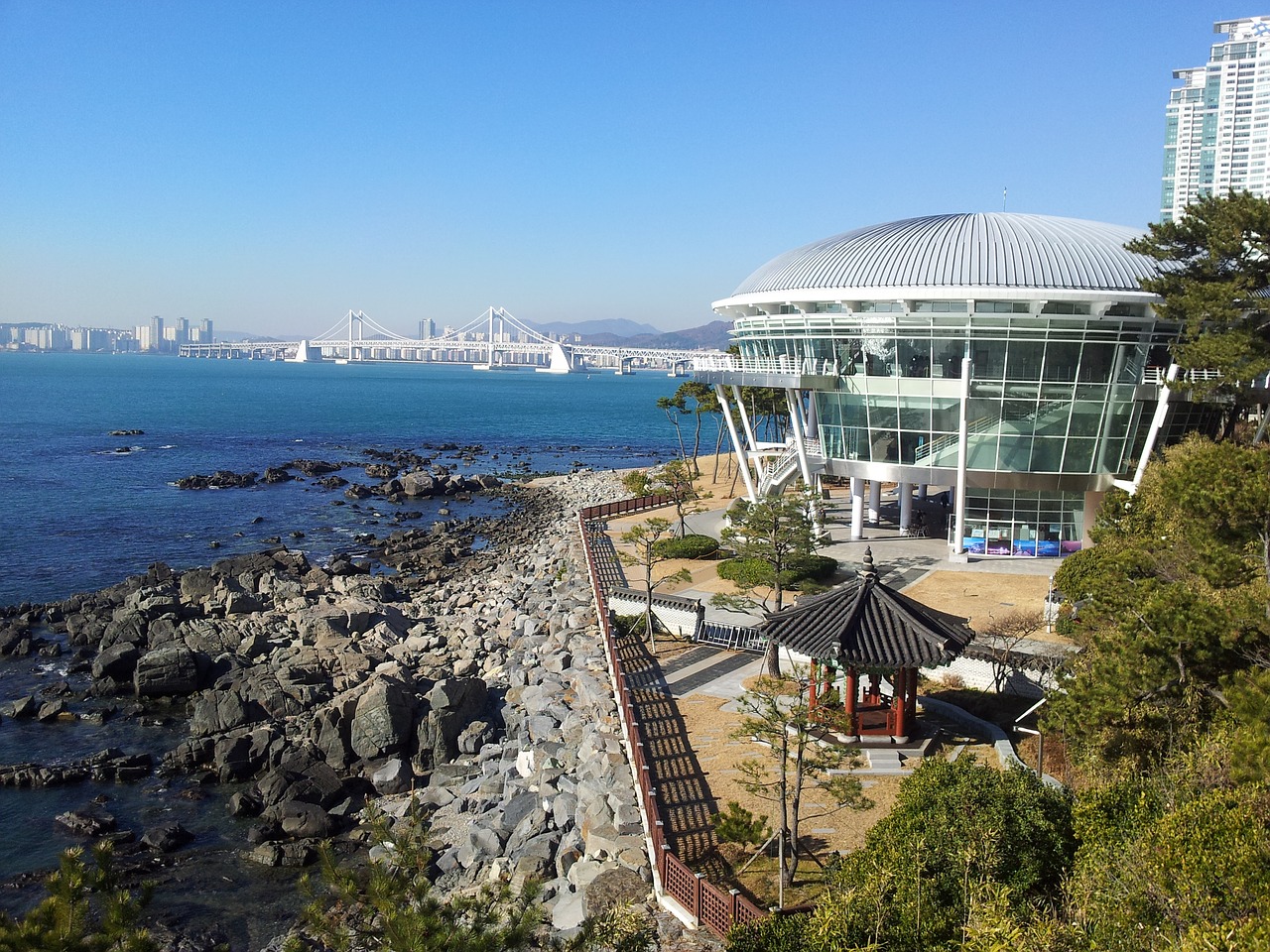 dongbaek island nuri flooring gwangan bridge free photo