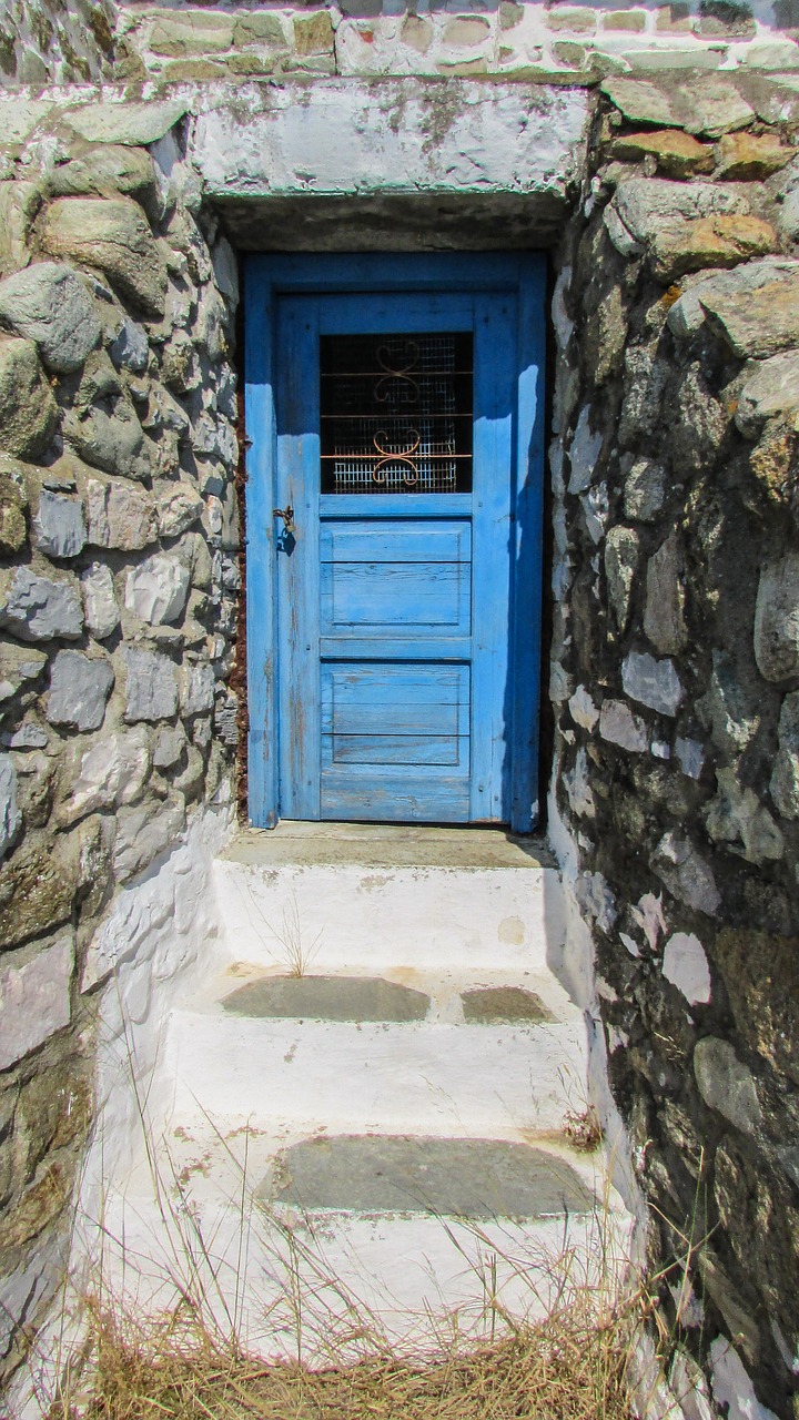 door blue stairs free photo
