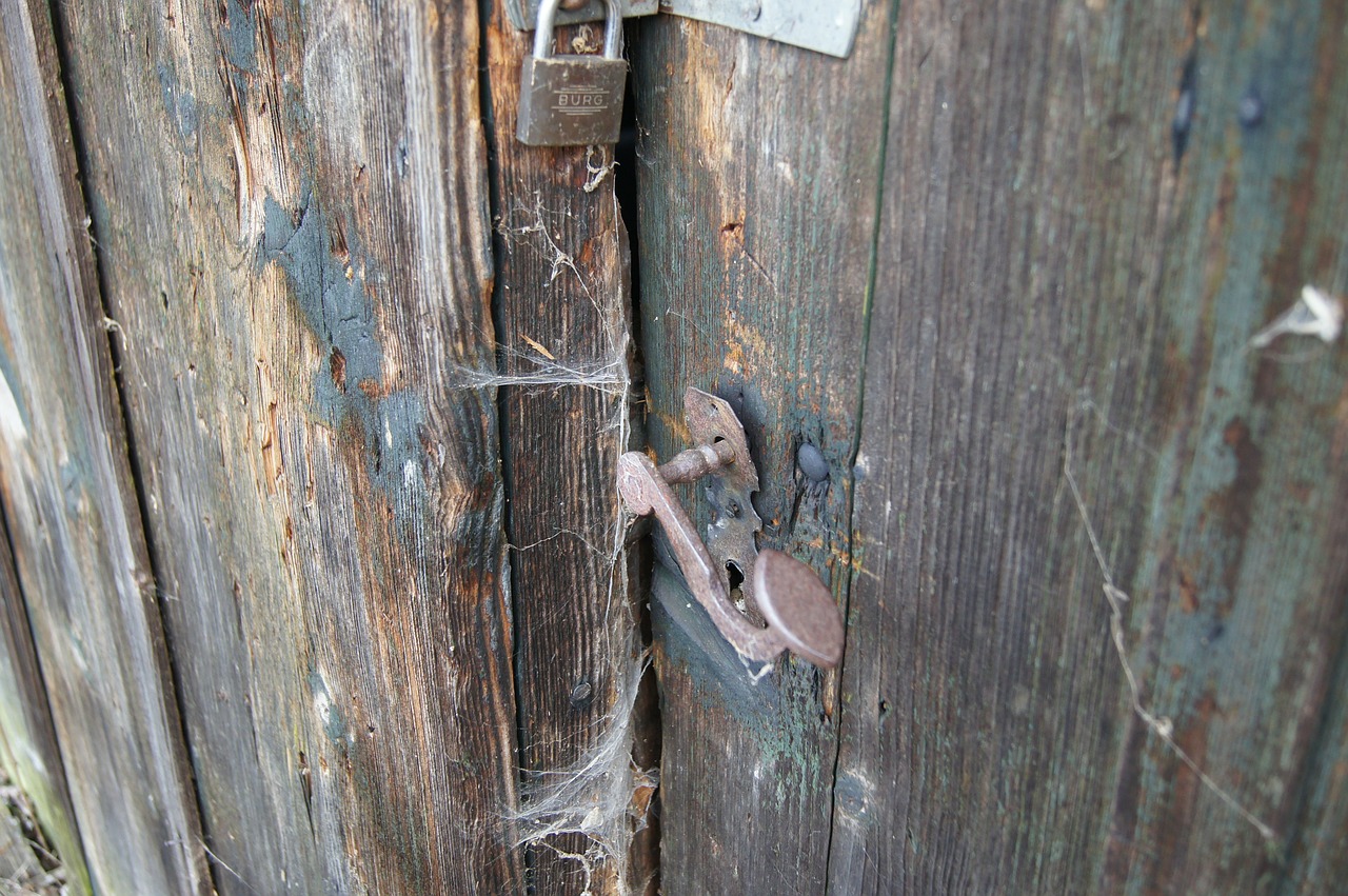 door log cabin padlock free photo