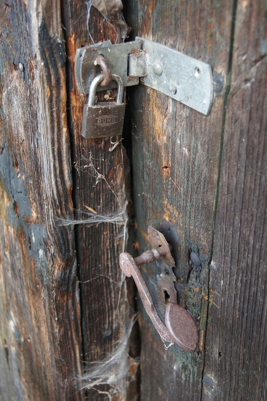 door log cabin padlock free photo