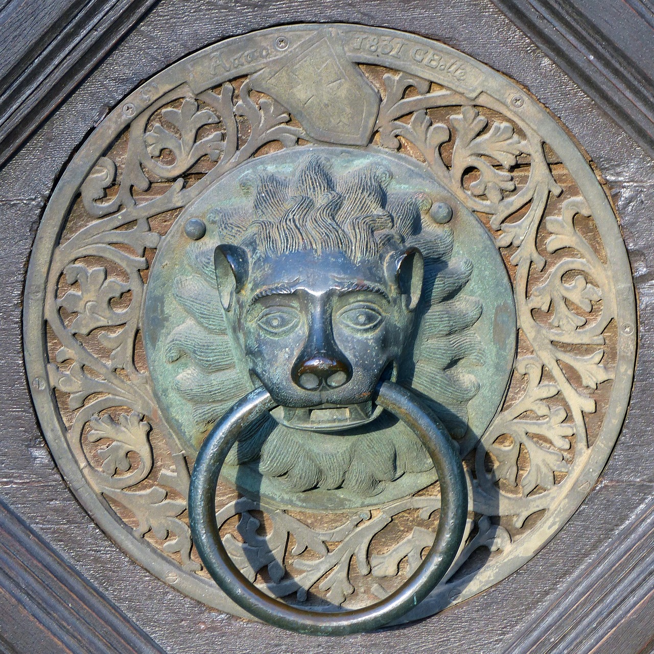 doorknocker old door handle lion head free photo