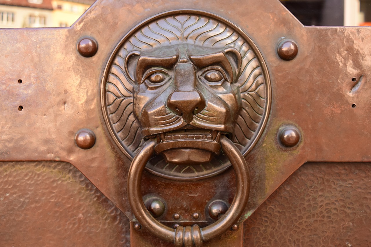 doorknocker lion head brass free photo