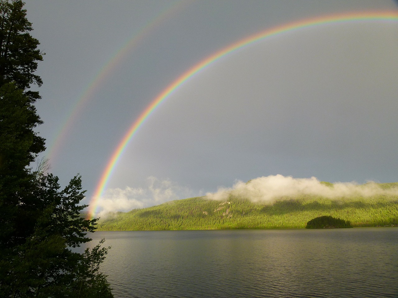 double,rainbow,thunderstorm,canim lake,british columbia,canada,nature,landscape,weather,free pictures, free photos, free images, royalty free, free illustrations, public domain
