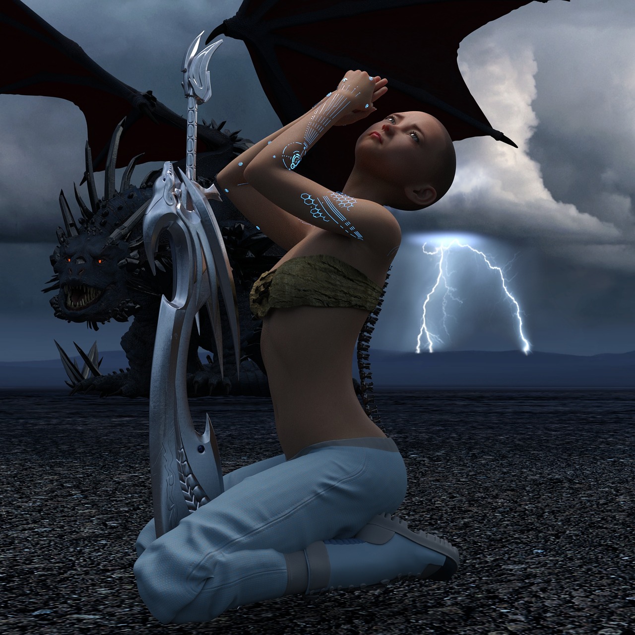 dragon sword woman free photo