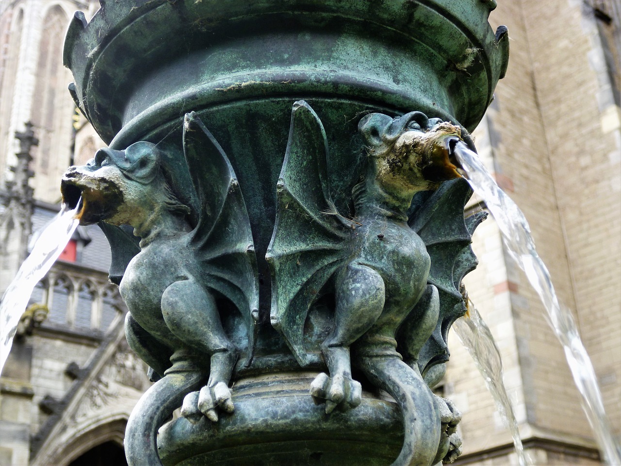 dragons fountain mythical creatures free photo