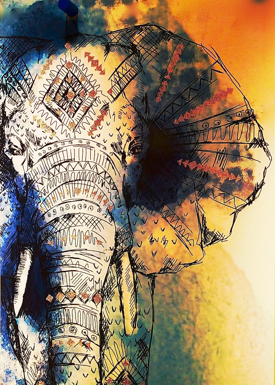 drawing elephant colorful free photo