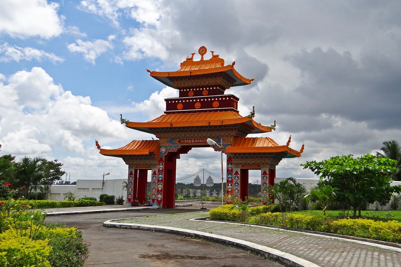 drepung gomang monastery gate stratocumulus-clouds free photo