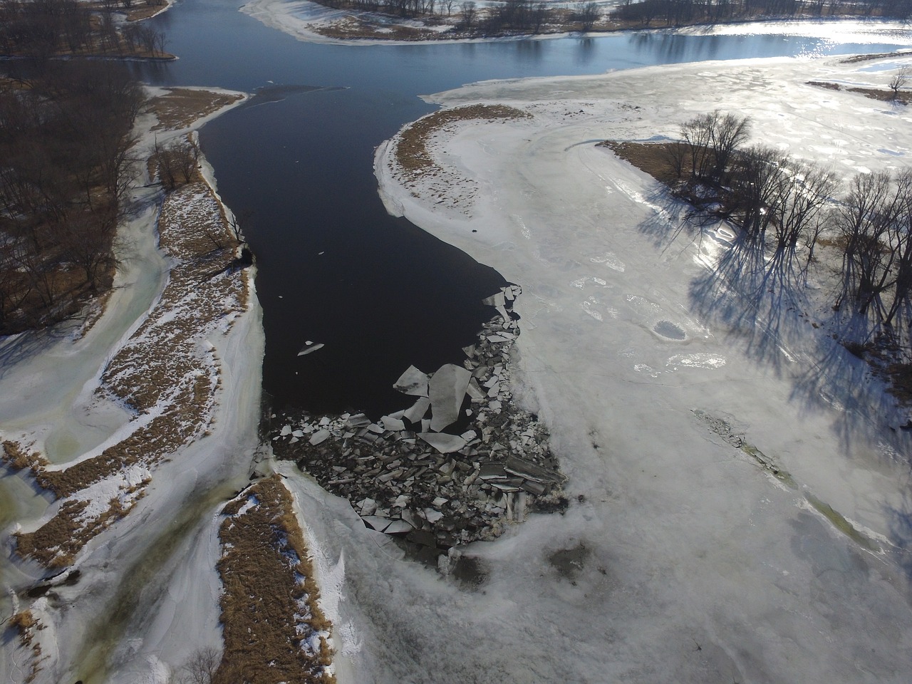 drone ice flow river free photo