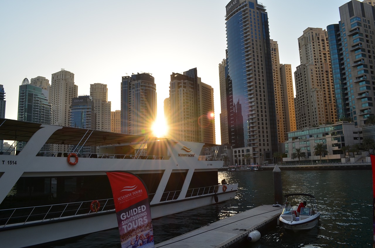 dubai marina sunset yachts free photo
