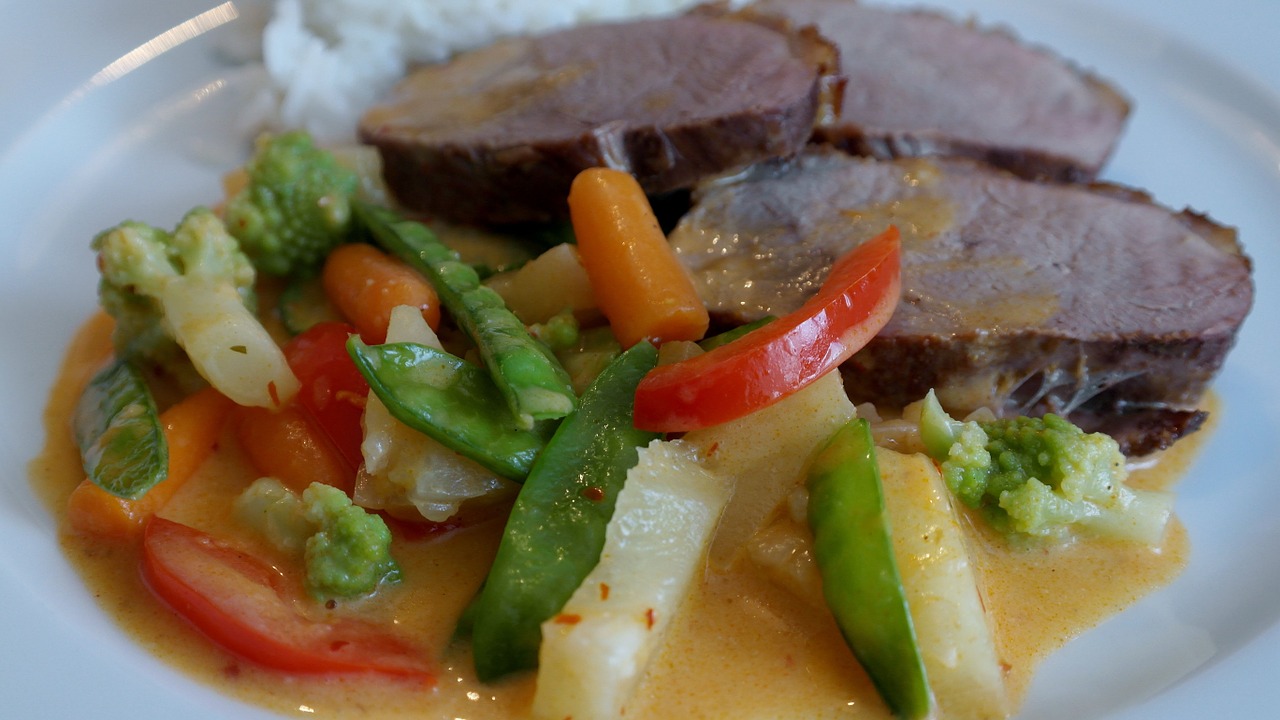 duck breast thai curry vegetables free photo