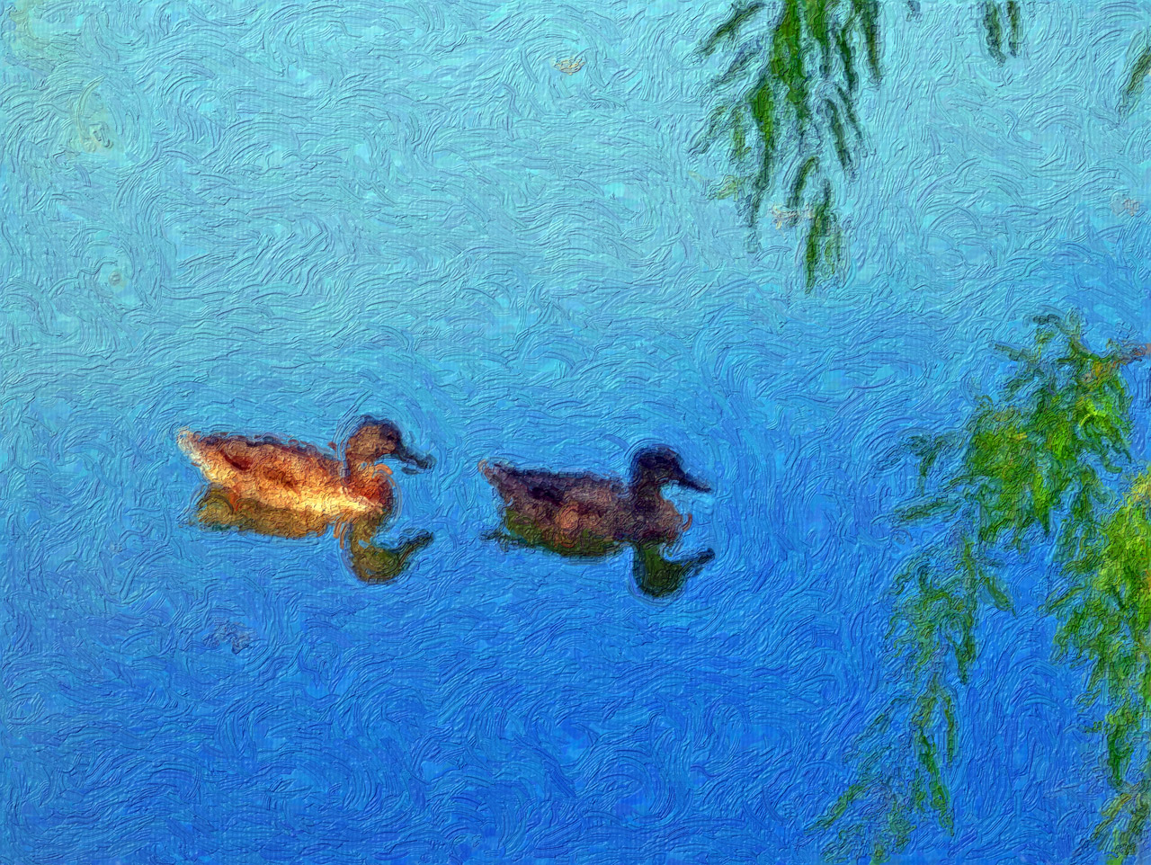 ducks pond painting free photo