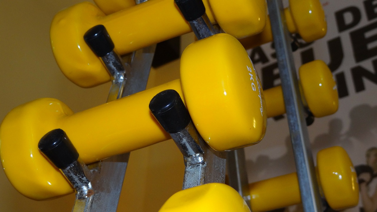dumbbells yellow strength training free photo