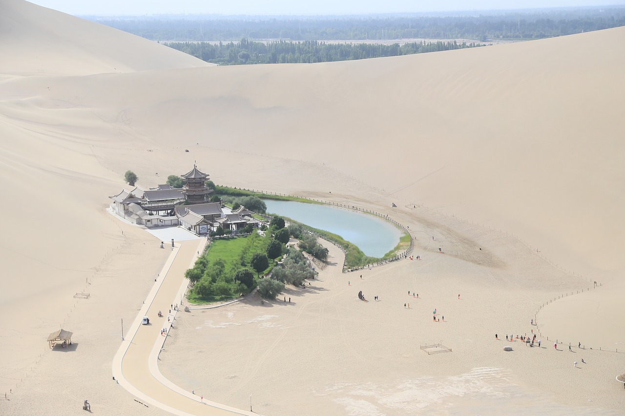 dunhuang mingsha crescent lake free photo